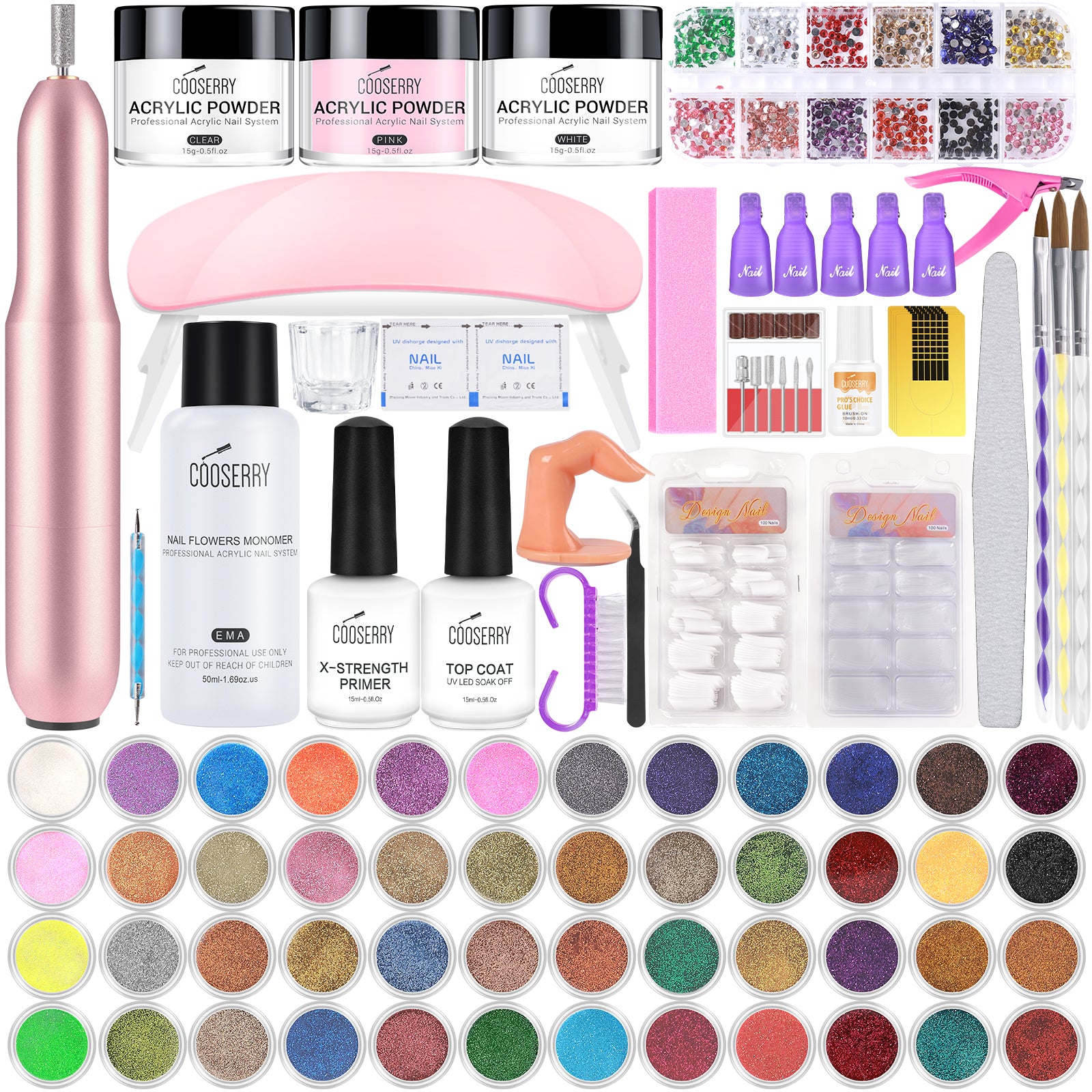 Acrylic Nail Kit for Beginners - Acrylic Powder and Liquid Set with Primer  Nail Tips Glue Acrylic Brush Complete Starter Nails Kit Acrylic Set with