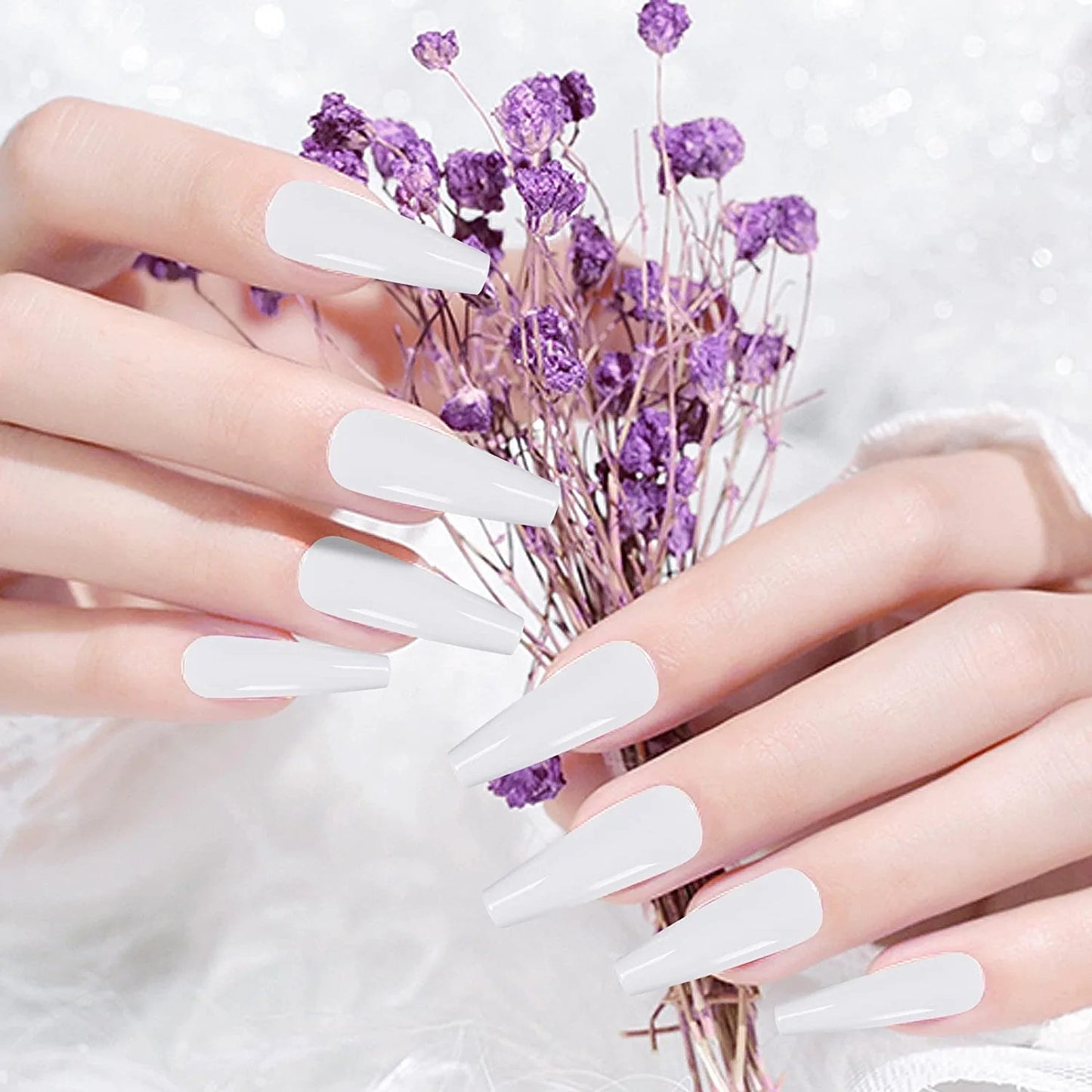 24pcs White Coffin Press on Nails - Cooserry