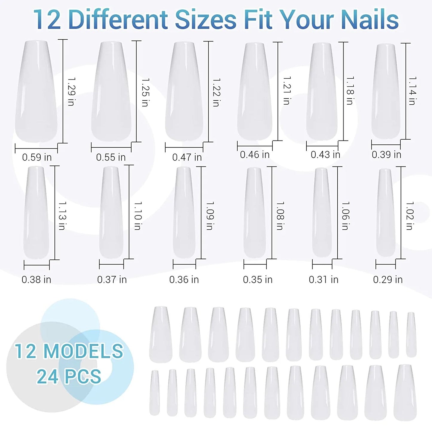 24pcs White Coffin Press on Nails - Cooserry