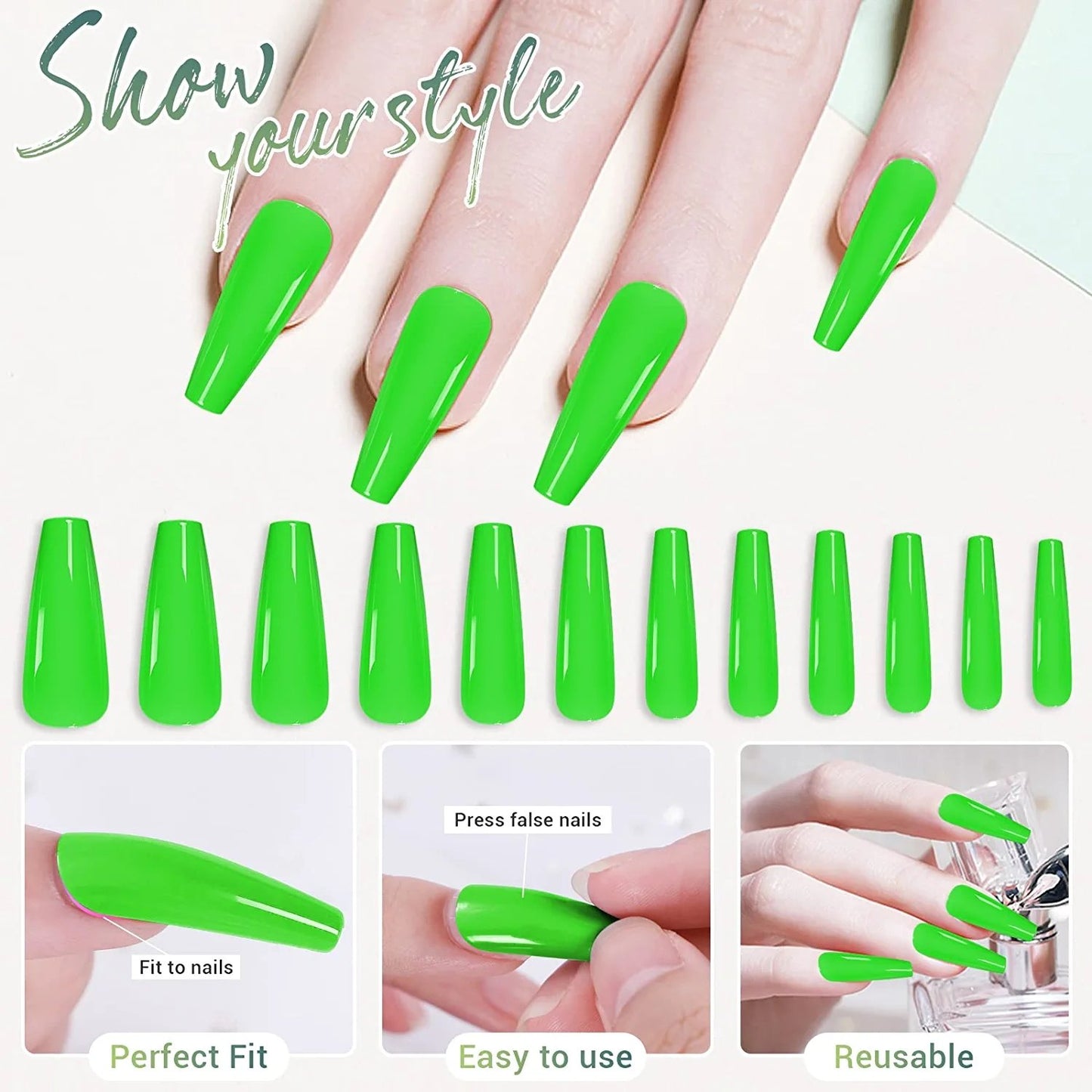 24pcs Green Coffin Press on Nails - Cooserry