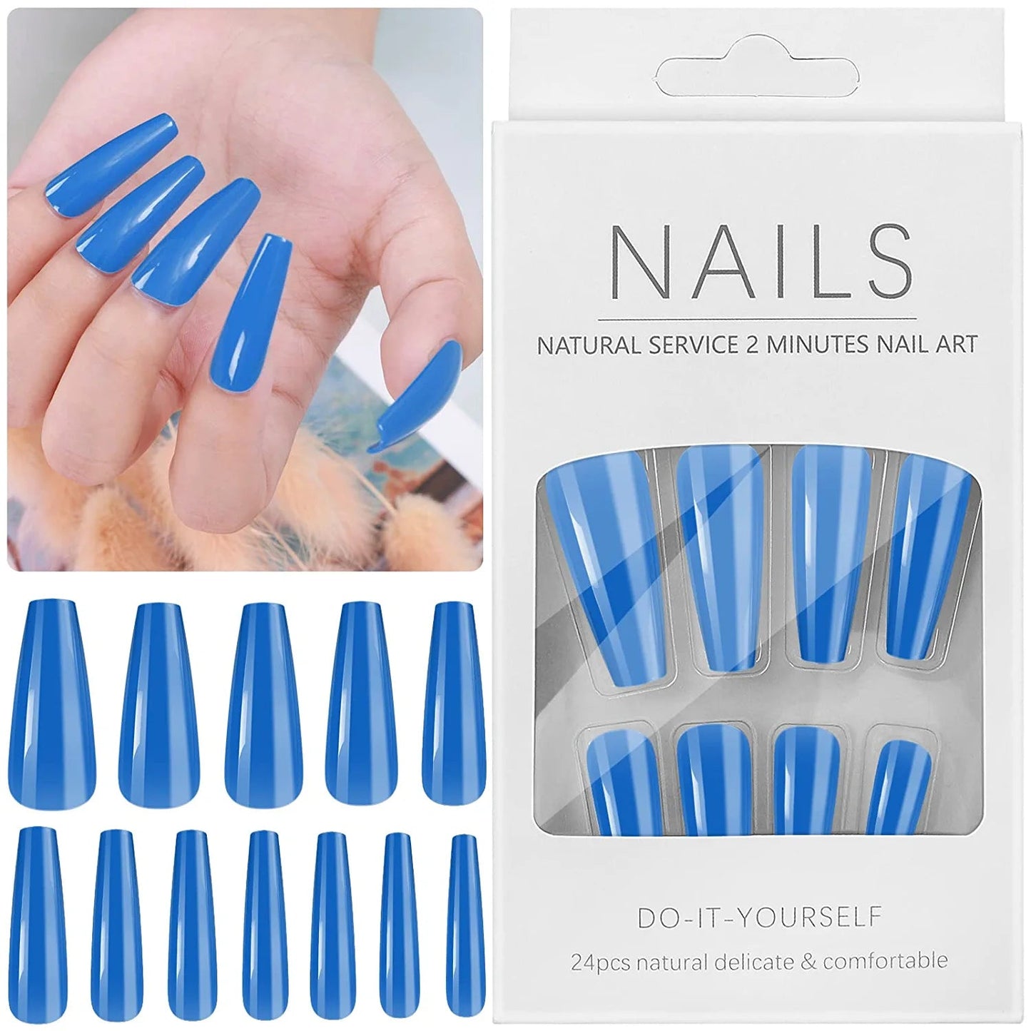 24pcs Blue Coffin Press on Nails - Cooserry