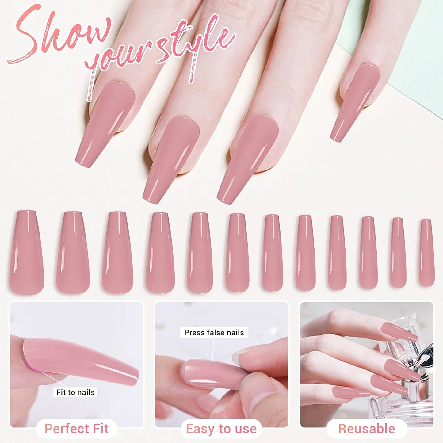 24pcs Sakura Pink Coffin Press on Nails - Cooserry