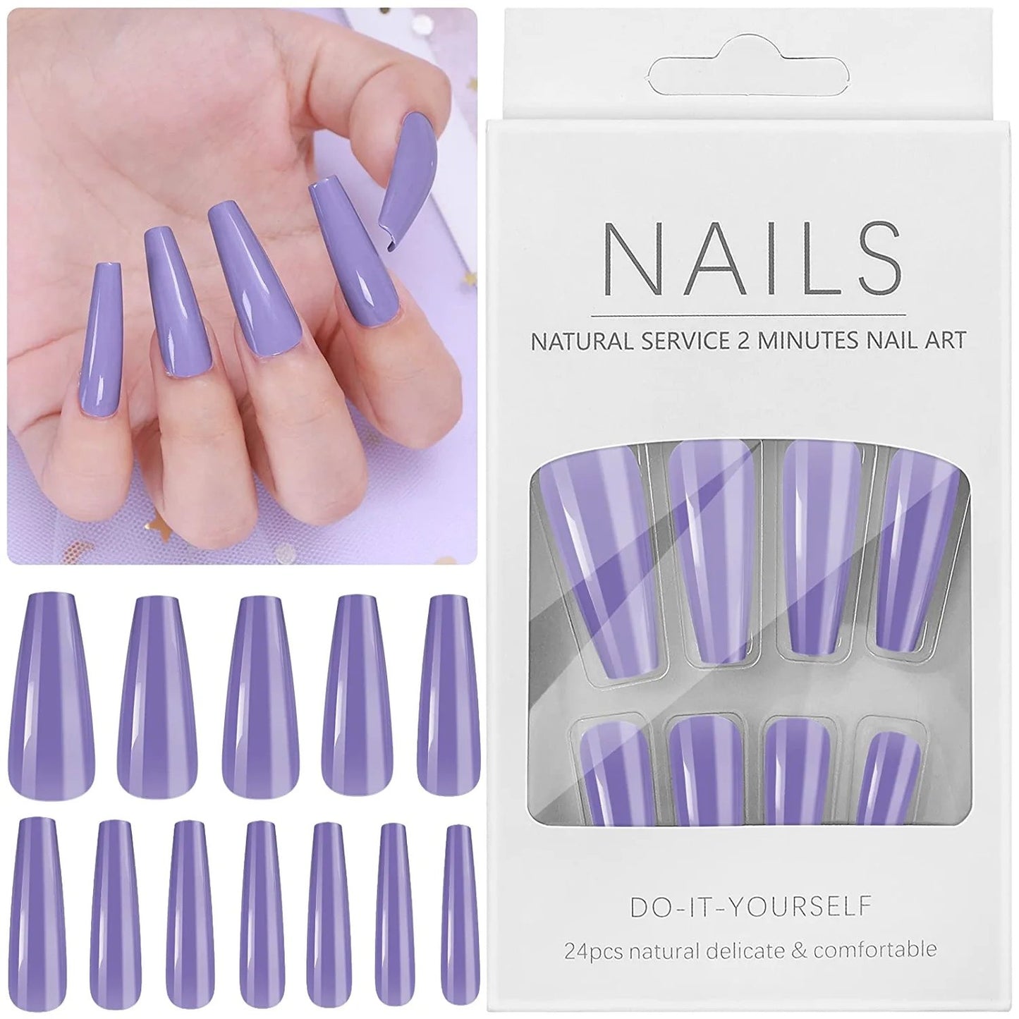 24pcs Purple Coffin Press on Nails - Cooserry