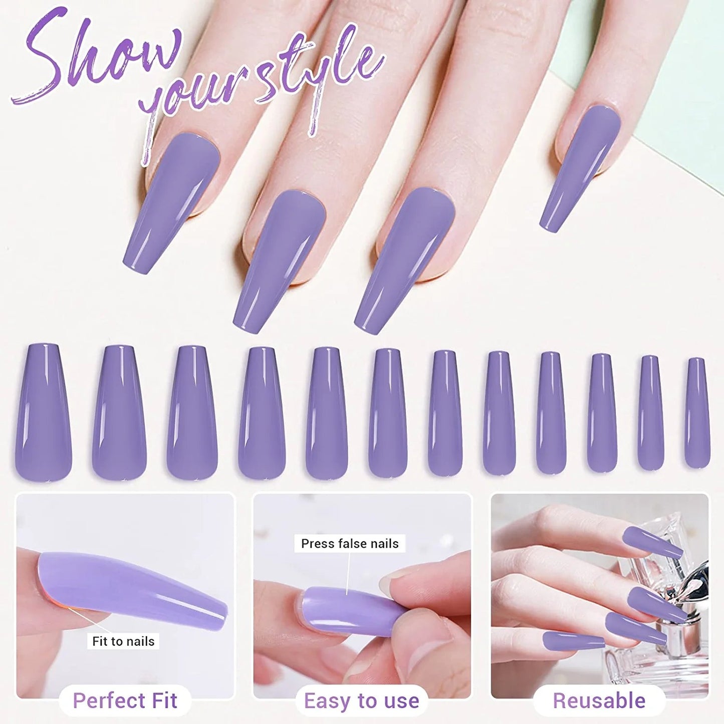 24pcs Purple Coffin Press on Nails - Cooserry