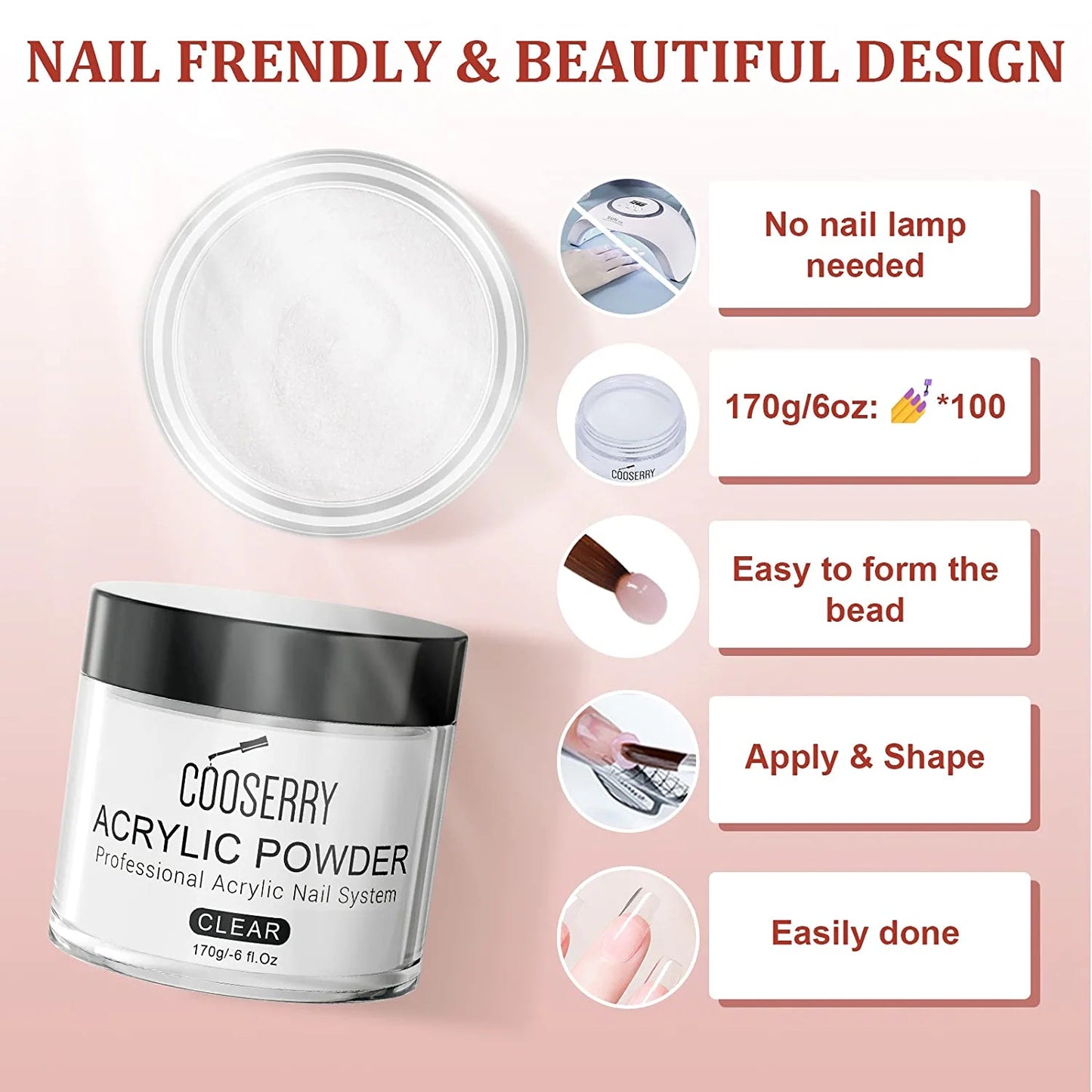 6Oz Clear Acrylic powder - Cooserry