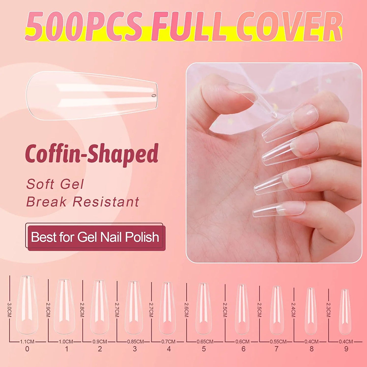 1000pcs Full Cover Coffin and C Curve Nails Tips - Cooserry