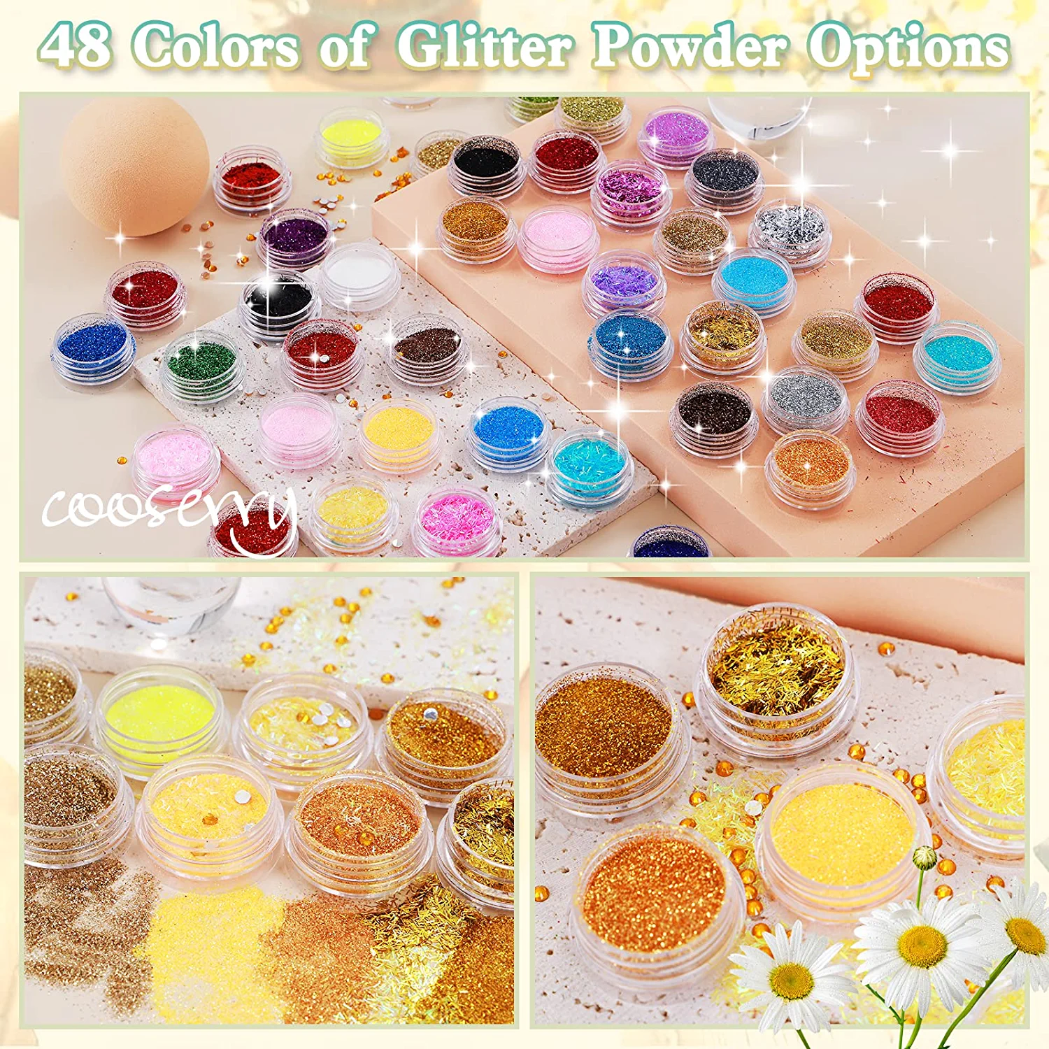 Starter Acrylic Kit #6 - 48 Colors Glitter Acrylic Powder Nail Kit