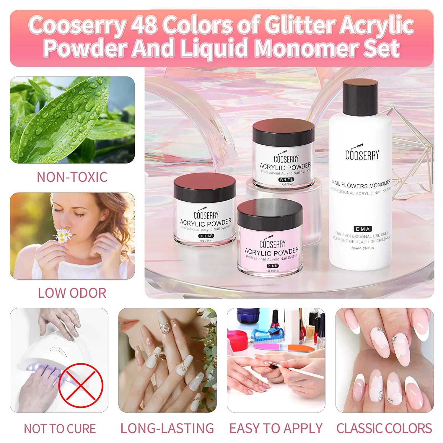 Starter Acrylic Kit #5 - 48 Colors Glitter Acrylic Powder Nail Kit