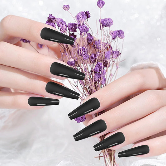 24pcs Black Coffin Press on Nails - Cooserry