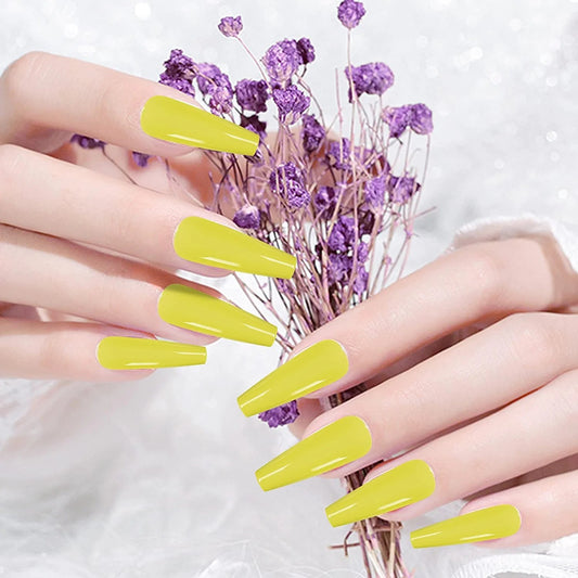 24pcs Yellow Coffin Press on Nails - Cooserry