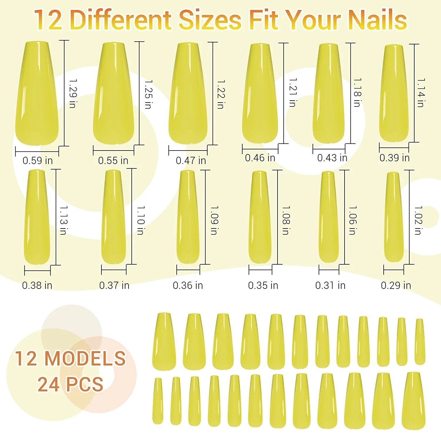 24pcs Yellow Coffin Press on Nails - Cooserry