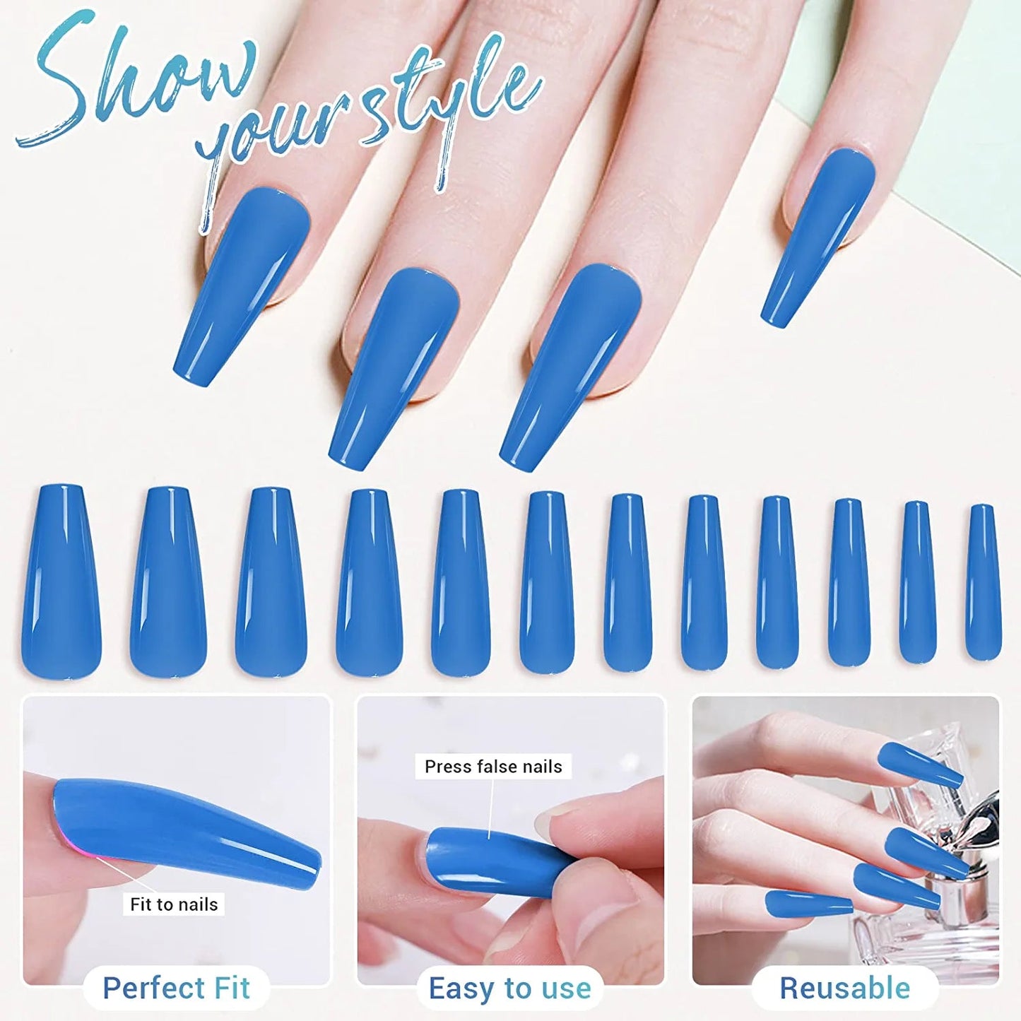 24pcs Blue Coffin Press on Nails - Cooserry