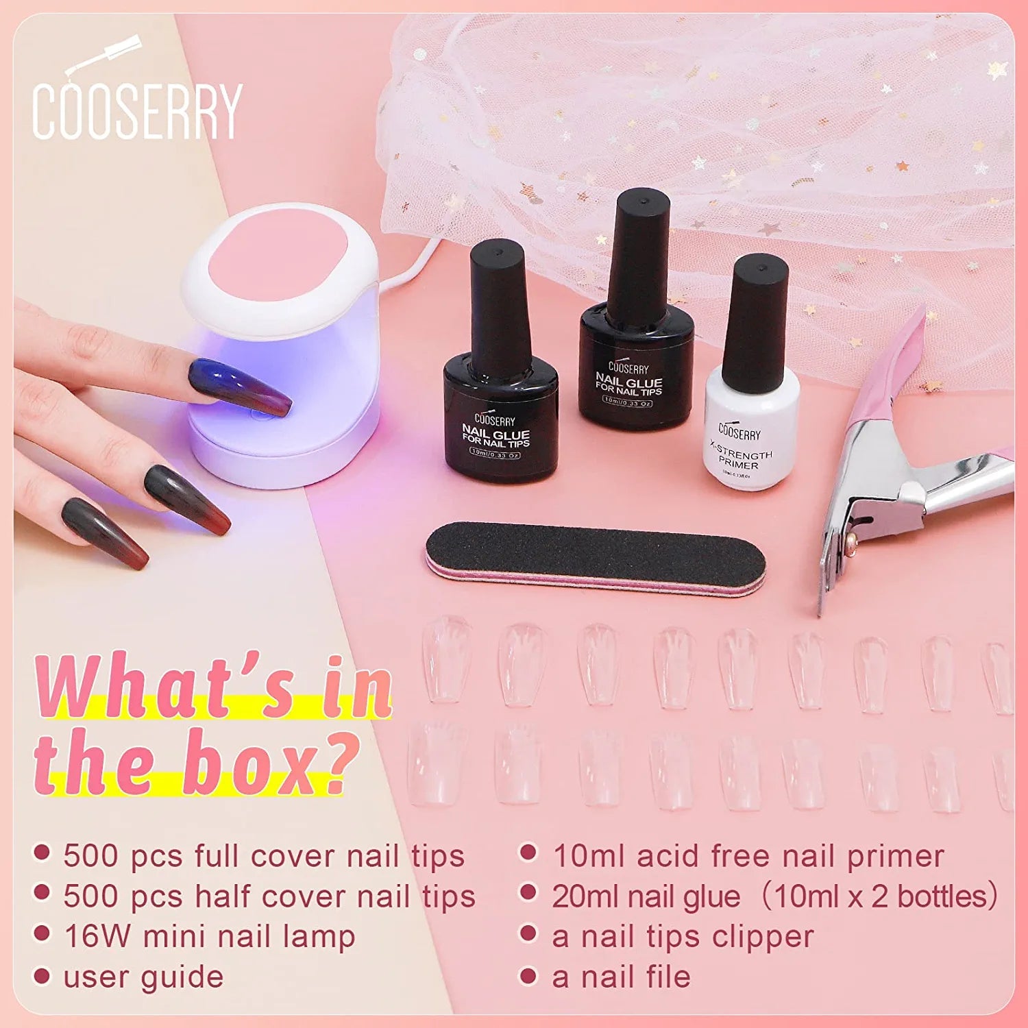 1000pcs Full Cover Coffin and C Curve Nails Tips - Cooserry